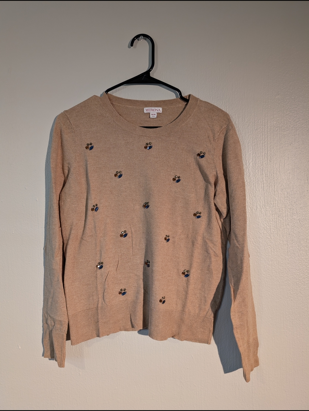 Merona Beige Embellished Crewneck Sweater